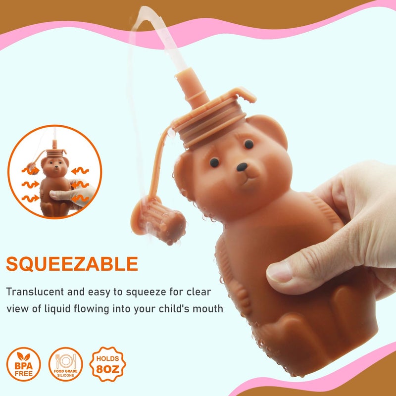 Mootikar Honey Bear Silicone Straw Cup, Babies Water Drinking Cup, 8-Ounce Therapy Sippy Bottles for Speech and Feeding Training, BPA Free & Dishwasher Safe (BROWN) - Image 4